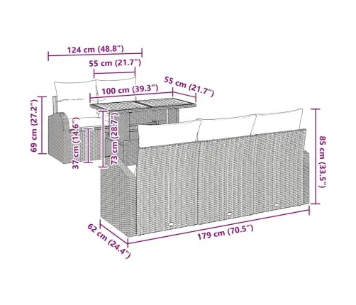 Sodo Sofų Rinkinys Su Saugykla 6 Pcs Pilka Poli Ratanas