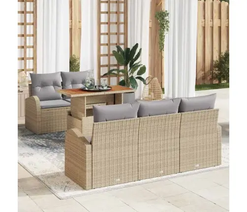 6 Daļu Dārza Dīvānu Komplekts Ar Spilveniem Bēšs Poli Rotangpalma Vidaxl