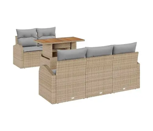 6 Daļu Dārza Dīvānu Komplekts Ar Spilveniem Bēšs Poli Rotangpalma Vidaxl