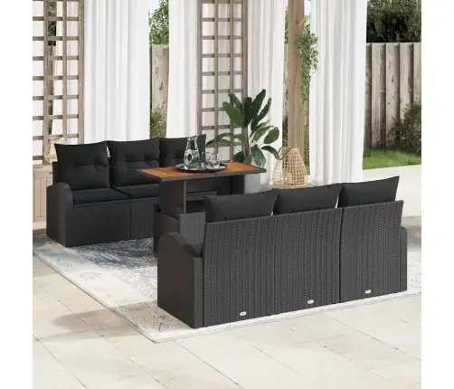 7 Gabalu Dārza Dīvānu Komplekts Ar Spilveniem Melnā Poli Rotangpalmas Vidaxl