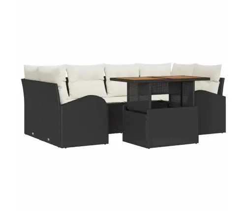 7 Gabalu Dārza Dīvānu Komplekts Ar Spilveniem Melns Poli Rotangpalma Vidaxl