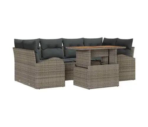 7 Gabalu Dārza Dīvānu Komplekts Ar Spilveniem Pelēks Poli Rattan Vidaxl