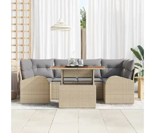 7 Gabalu Dārza Dīvānu Komplekts Ar Spilveniem Bēšā Poli Rotangpalma Vidaxl