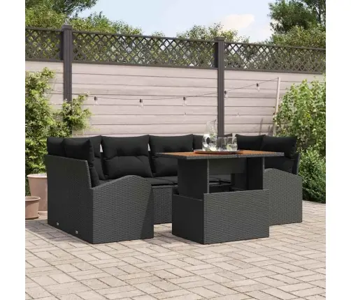 Sodo Sofų Rinkinys Su Saugykla 7 Pcs Juoda Poli Ratanas