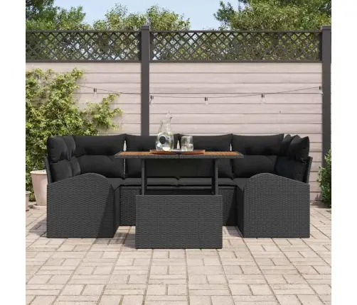 Sodo Sofų Rinkinys Su Saugykla 7 Pcs Juoda Poli Ratanas