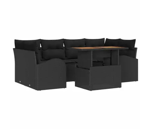 Sodo Sofų Rinkinys Su Saugykla 7 Pcs Juoda Poli Ratanas