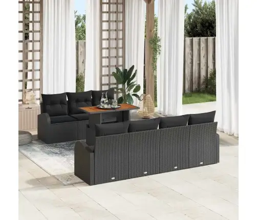 Sodo Sofų Rinkinys Su Saugykla 8 Pcs Juoda Poli Ratanas