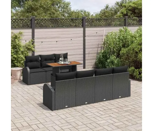 Sodo Sofų Rinkinys Su Saugykla 8 Pcs Juoda Poli Ratanas