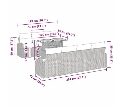 Sodo Sofų Rinkinys Su Saugykla 8 Pcs Juoda Poli Ratanas