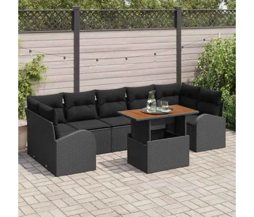 8 Daļu Dārza Dīvānu Komplekts Ar Spilveniem Melns Poli Rotangpalma Vidaxl