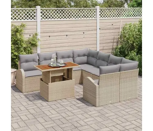 Sodo Sofų Rinkinys Su Saugykla 9 Pcs Smėlio Poli Ratanas