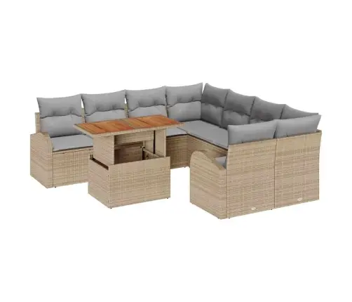 Sodo Sofų Rinkinys Su Saugykla 9 Pcs Smėlio Poli Ratanas