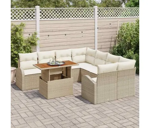 9 Daļu Dārza Dīvānu Komplekts Ar Spilveniem Bēšs Poli Rotangpalma Vidaxl