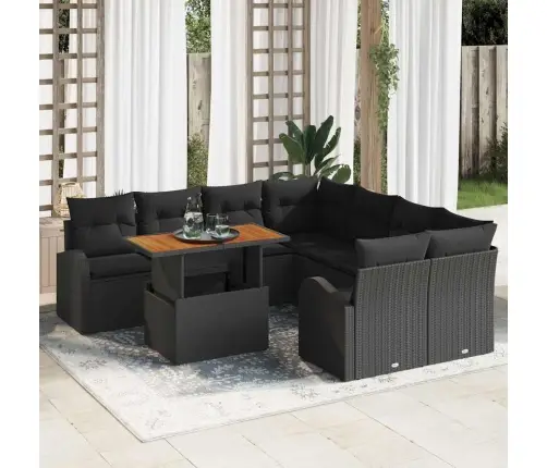 Sodo Sofų Rinkinys Su Saugykla 9 Pcs Juoda Poli Ratanas
