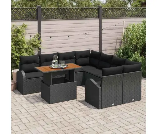 Sodo Sofų Rinkinys Su Saugykla 9 Pcs Juoda Poli Ratanas