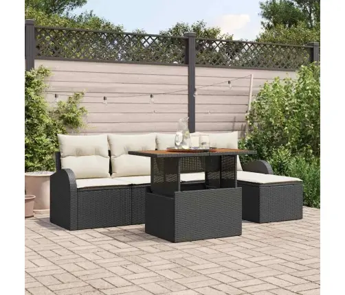 6 Daļu Dārza Dīvānu Komplekts Ar Spilveniem Melnā Poli Rotangpalmas Vidaxl