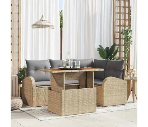 Dārza Dīvānu Komplekts 5 Pcs Bēša Poliūtu Rotangpalma Vidaxl