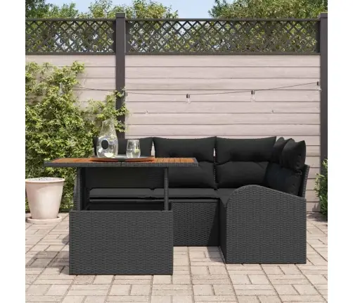 Sodo Sofų Rinkinys Su Saugykla 5 Pcs Juoda Poli Ratanas