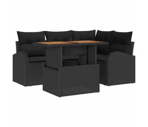 Sodo Sofų Rinkinys Su Saugykla 5 Pcs Juoda Poli Ratanas