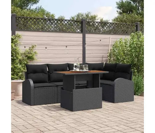 Sodo Sofų Rinkinys Su Saugykla 6 Pcs Juoda Poli Ratanas