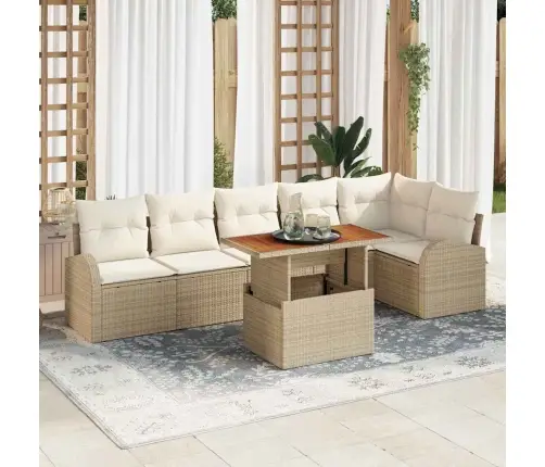 Sodo Sofų Rinkinys Su Saugykla 7 Pcs Smėlio Poli Ratanas