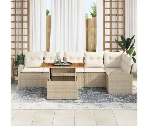 Sodo Sofų Rinkinys Su Saugykla 7 Pcs Smėlio Poli Ratanas