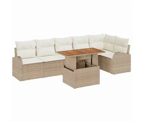 Sodo Sofų Rinkinys Su Saugykla 7 Pcs Smėlio Poli Ratanas