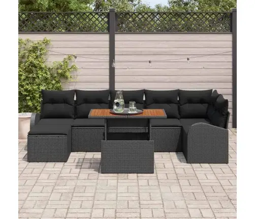 Sodo Sofų Rinkinys Su Saugykla 8 Pcs Juoda Poli Ratanas