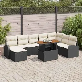Sodo Sofų Rinkinys Su Saugykla 9 Pcs Juoda Poli Ratanas