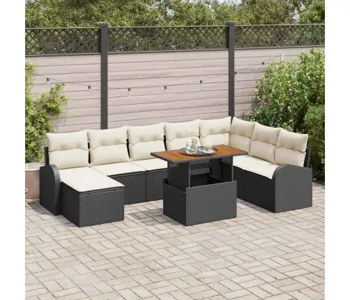Sodo Sofų Rinkinys Su Saugykla 9 Pcs Juoda Poli Ratanas