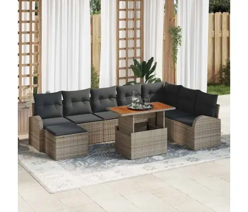 Sodo Sofų Rinkinys Su Saugykla 9 Pcs Pilka Poli Ratanas