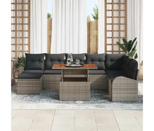 Sodo Sofų Rinkinys Su Saugykla 9 Pcs Pilka Poli Ratanas
