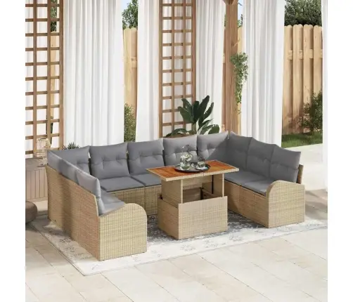 Sodo Sofų Rinkinys Su Saugykla 10 Pcs Smėlio Poli Ratanas