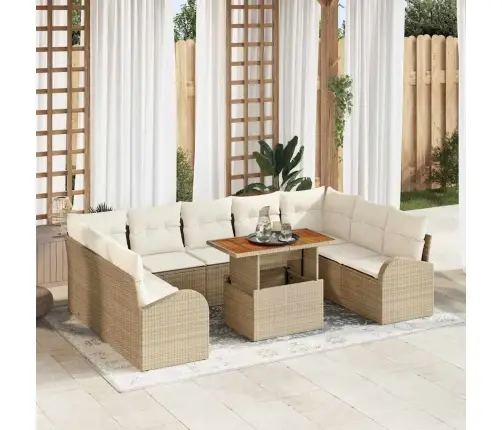 10 Daļu Dārza Dīvāna Komplekts Ar Bēšiem Spilveniem Vidaxl