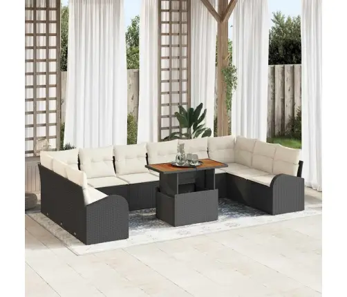 11 Gabalu Dārza Dīvānu Komplekts Ar Spilveniem Melnā Poli Rotangpalmas Vidaxl