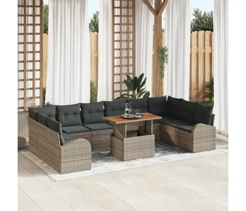 Sodo Sofų Rinkinys Su Saugykla 11 Pcs Pilka Poli Ratanas Sodo Sofų Rinkinys Su Saugykla 11 Pcs Pilka Poli Ratanas