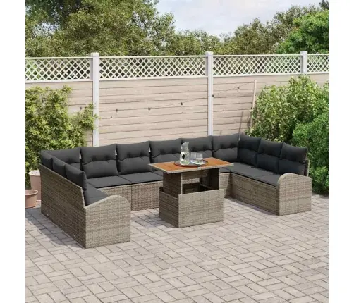 Sodo Sofų Rinkinys Su Saugykla 11 Pcs Pilka Poli Ratanas Sodo Sofų Rinkinys Su Saugykla 11 Pcs Pilka Poli Ratanas