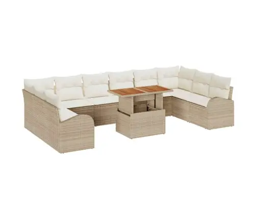 Sodo Sofų Rinkinys Su Saugykla 11 Pcs Smėlio Poli Ratanas