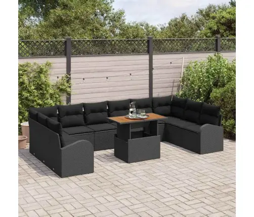 Sodo Sofų Rinkinys Su Saugykla 11 Pcs Juoda Poli Ratanas
