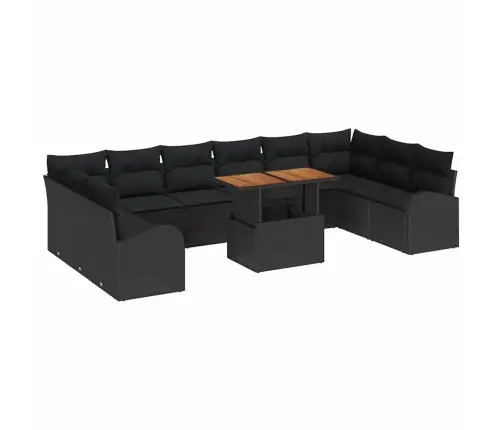 Sodo Sofų Rinkinys Su Saugykla 11 Pcs Juoda Poli Ratanas
