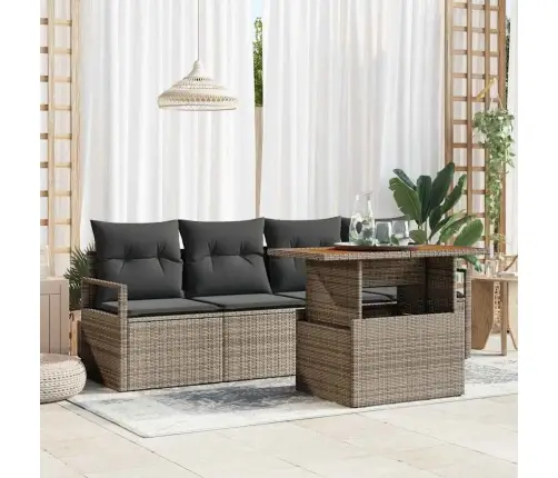 Sodo Sofų Rinkinys Su Saugykla 5 Pcs Pilka Poli Ratanas