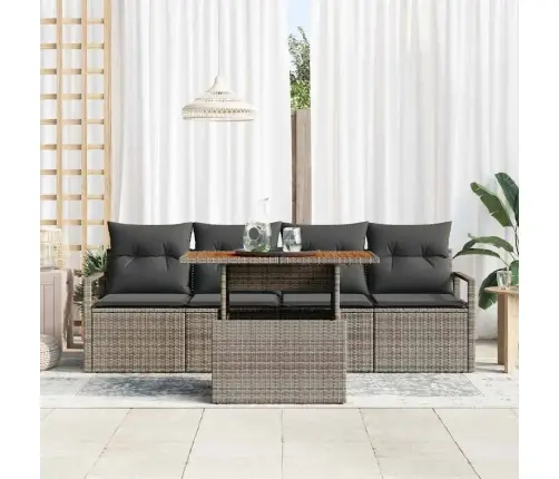 Sodo Sofų Rinkinys Su Saugykla 5 Pcs Pilka Poli Ratanas