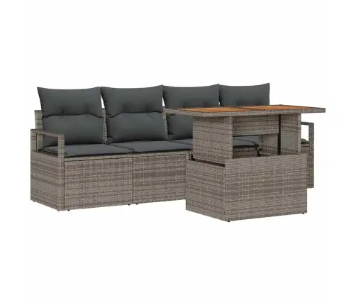 Sodo Sofų Rinkinys Su Saugykla 5 Pcs Pilka Poli Ratanas