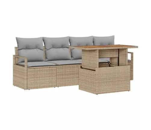 5 Daļu Dārza Dīvānu Komplekts Ar Spilveniem Bēšā Poli Rotangpalma Vidaxl