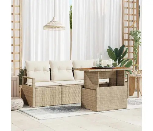 Sodo Sofų Rinkinys Su Saugykla 5 Pcs Smėlio Poli Ratanas