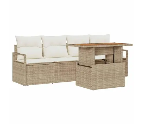 Sodo Sofų Rinkinys Su Saugykla 5 Pcs Smėlio Poli Ratanas