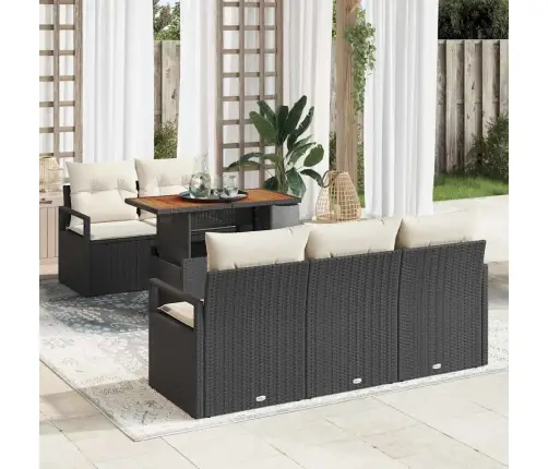 Sodo Sofų Rinkinys Su Saugykla 6 Pcs Juoda Poli Ratanas