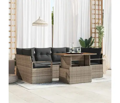 Sodo Sofų Rinkinys Su Saugykla 7 Pcs Pilka Poli Ratanas