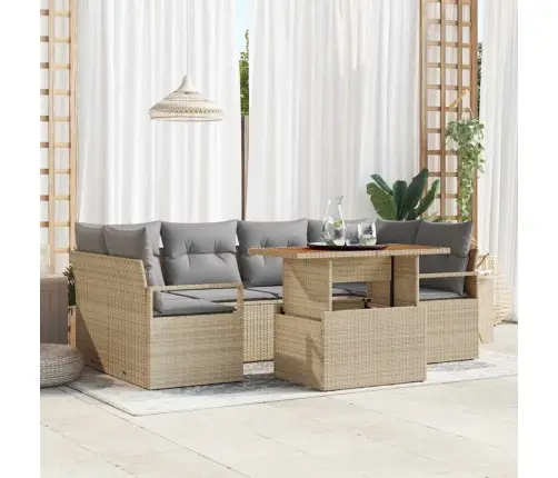 Sodo Sofų Rinkinys Su Saugykla 7 Pcs Smėlio Poli Ratanas