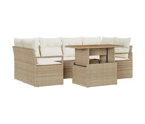 Sodo Sofų Rinkinys Su Saugykla 7 Pcs Smėlio Poli Ratanas